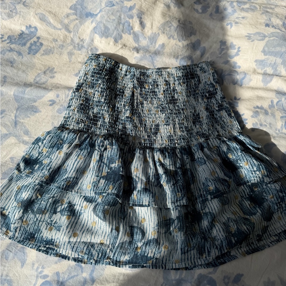Blue Floral Tiered Smocked Waist Skirt